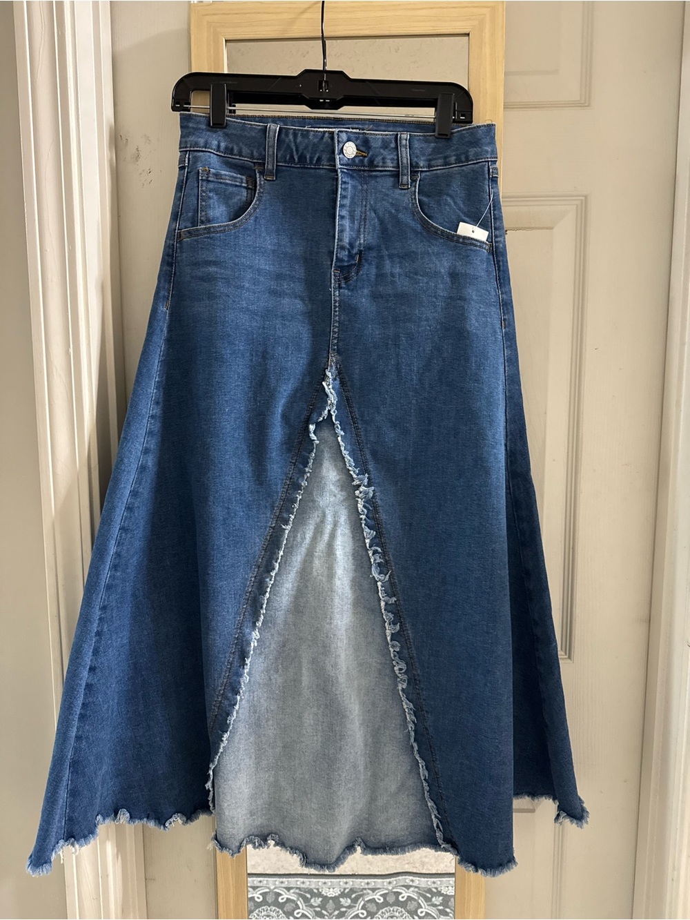 Dark Blue Denim A-Line Maxi Skirt